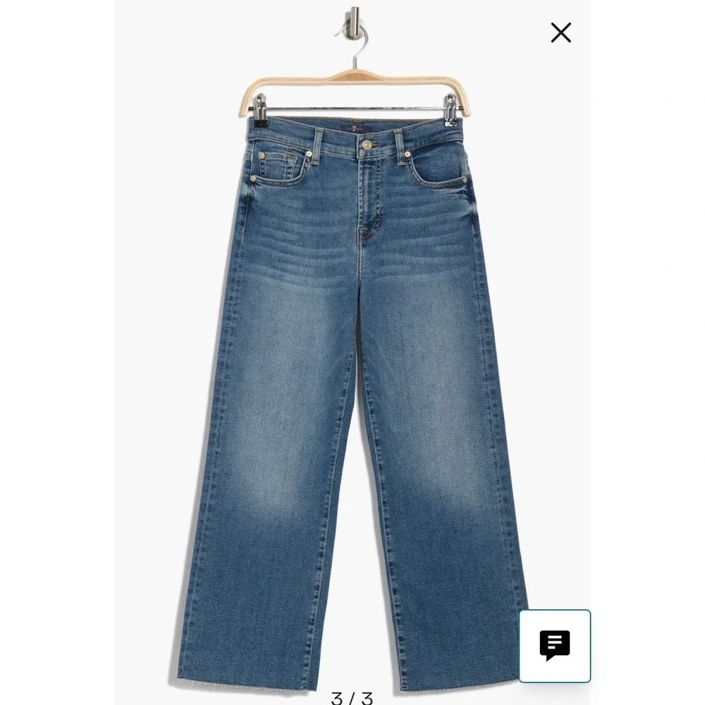 NEW 7 For All Mankind Alexa Cropped Jeans Felicity Blue Raw Hem Size 26